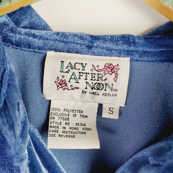 Vintage Lacy After Noon by Shell Kepler Blue Crushed Velvet One Piece Jumper, S - Picture 5 of 9